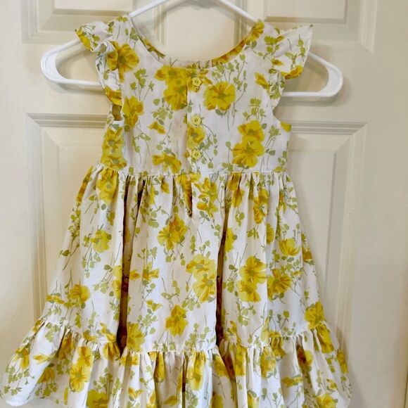 Girls Vintage Morgan Jones Fabric Casual Yellow Floral Ruffle Dress Size 4T - Picture 10 of 11